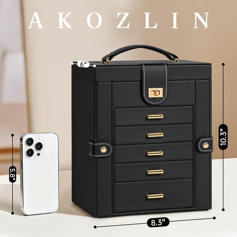 AKOZLIN Jewelry Box Organizer - Functional Leather Jewelry Storage Case with Mirror for Women and Girls - Image 2