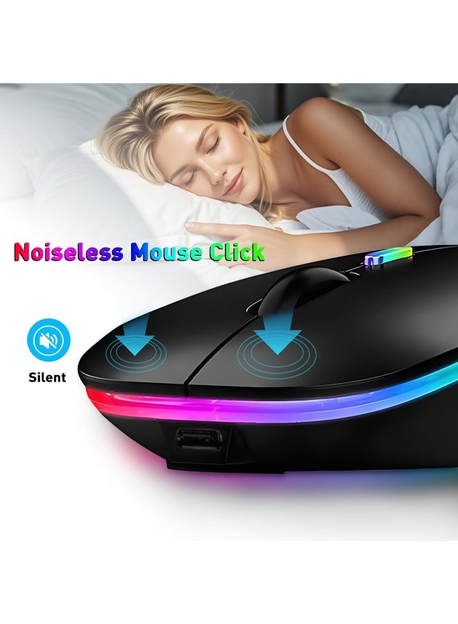 Wireless Bluetooth Mouse, Rechargeable  Bluetooth and 2.4G Wireless Mouse with RGB Light, Silent Mouses for Laptop/Desktop/Tablet-Black - Image 4