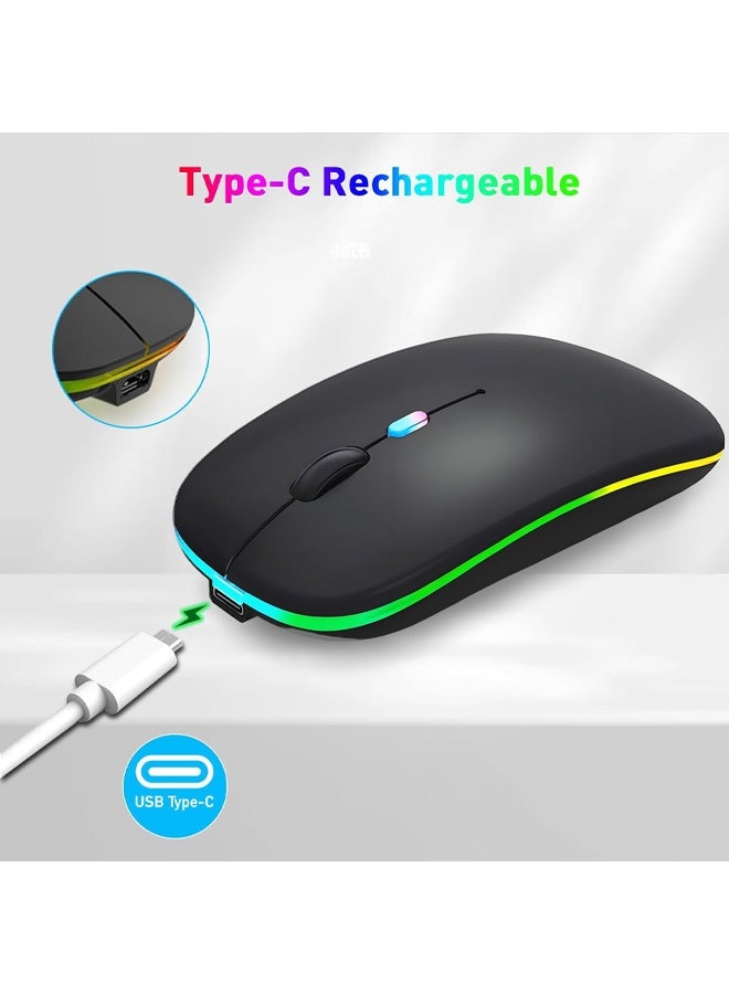Wireless Bluetooth Mouse, Rechargeable  Bluetooth and 2.4G Wireless Mouse with RGB Light, Silent Mouses for Laptop/Desktop/Tablet-Black - Image 5
