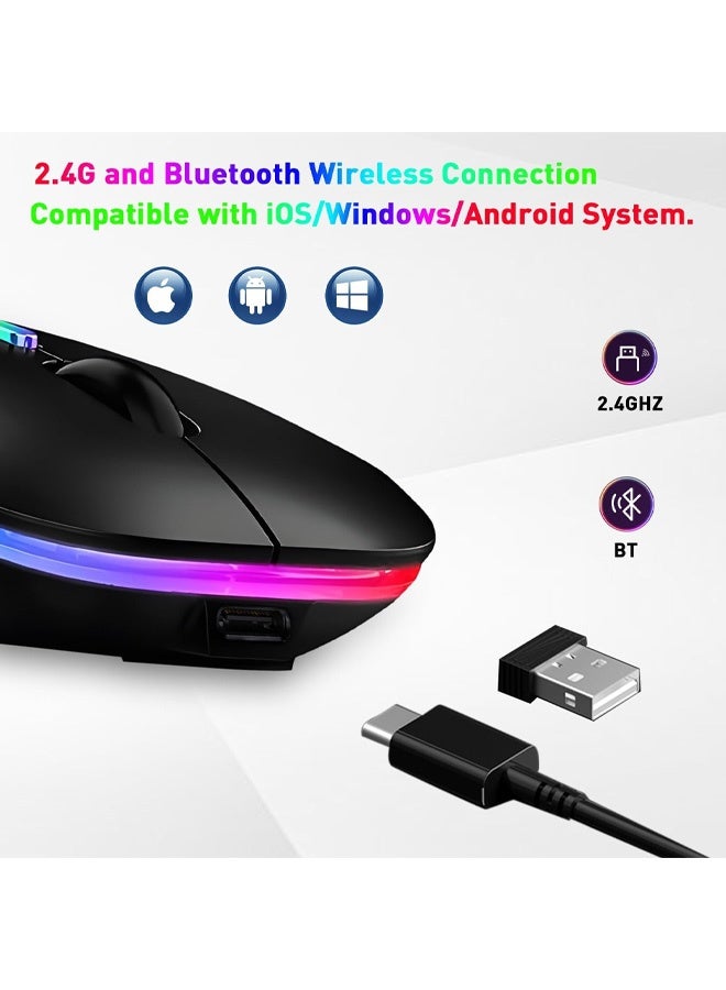 Wireless Bluetooth Mouse, Rechargeable  Bluetooth and 2.4G Wireless Mouse with RGB Light, Silent Mouses for Laptop/Desktop/Tablet-Black - Image 2