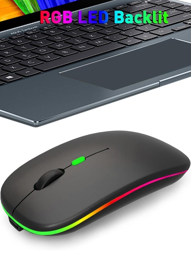 Wireless Bluetooth Mouse, Rechargeable  Bluetooth and 2.4G Wireless Mouse with RGB Light, Silent Mouses for Laptop/Desktop/Tablet-Black - Image 1