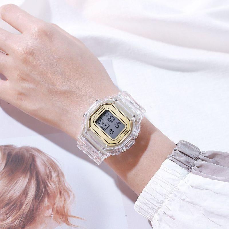 Trendy Transparent LED Sports Watch for Women Gold 