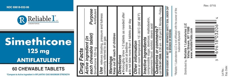1 Simethicone 125 mg Anti-Gas 60 Peppermint Tablets (1 Bottle)