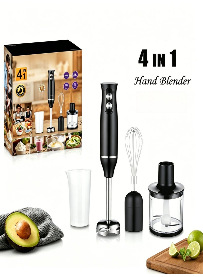 Hand Blender 4 In 1 Electric Immersion Mixer With Chopper Whisk Beaker Dual Speed Stainless Steel Blades For Baby Food Meat Grinding And Egg Whisking - Image 1