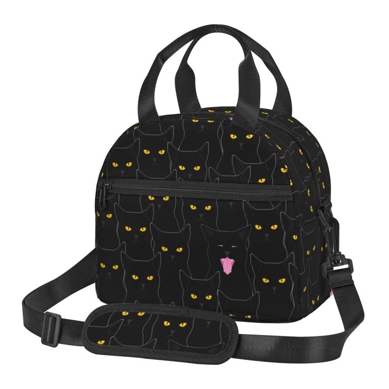bassyil Black Cat Lunch Box Reusable Insulated Totes Lunch Bag Thermal Cooler Adjustable Shoulder Strap Bag For Men Women - Image 1