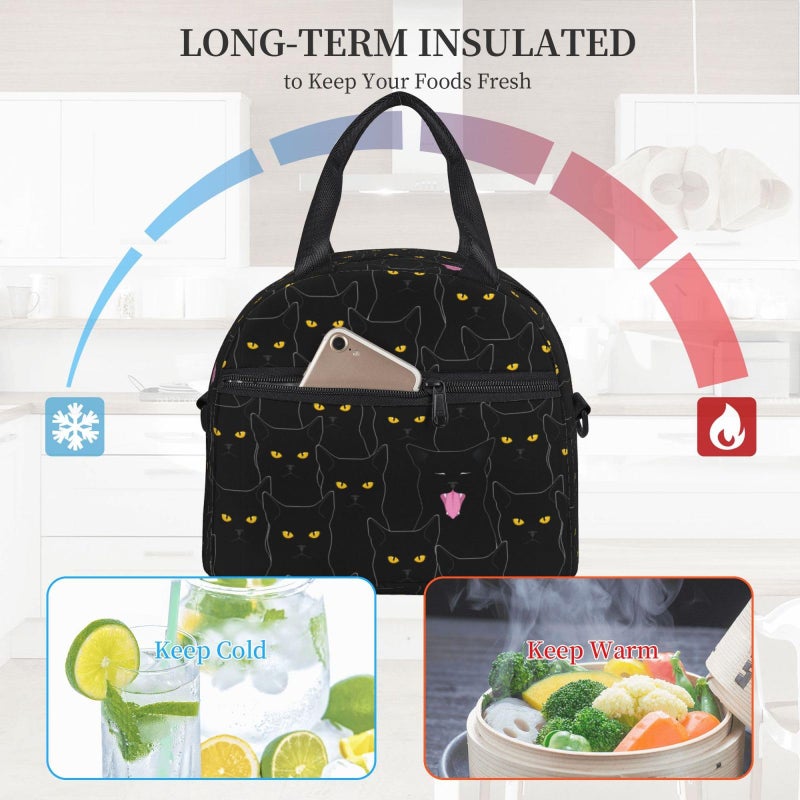 bassyil Black Cat Lunch Box Reusable Insulated Totes Lunch Bag Thermal Cooler Adjustable Shoulder Strap Bag For Men Women - Image 4