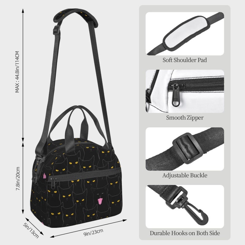 bassyil Black Cat Lunch Box Reusable Insulated Totes Lunch Bag Thermal Cooler Adjustable Shoulder Strap Bag For Men Women - Image 2