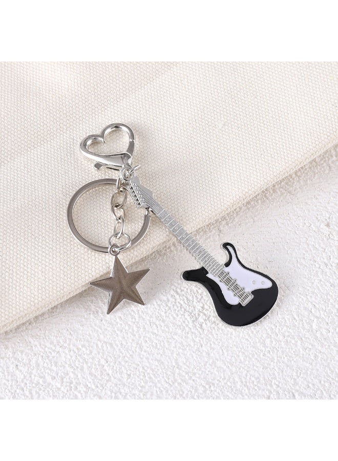 Electric Guitar Keychain with Star Charm and Heart Clasp for Keys and Bags, Slivery - Image 3