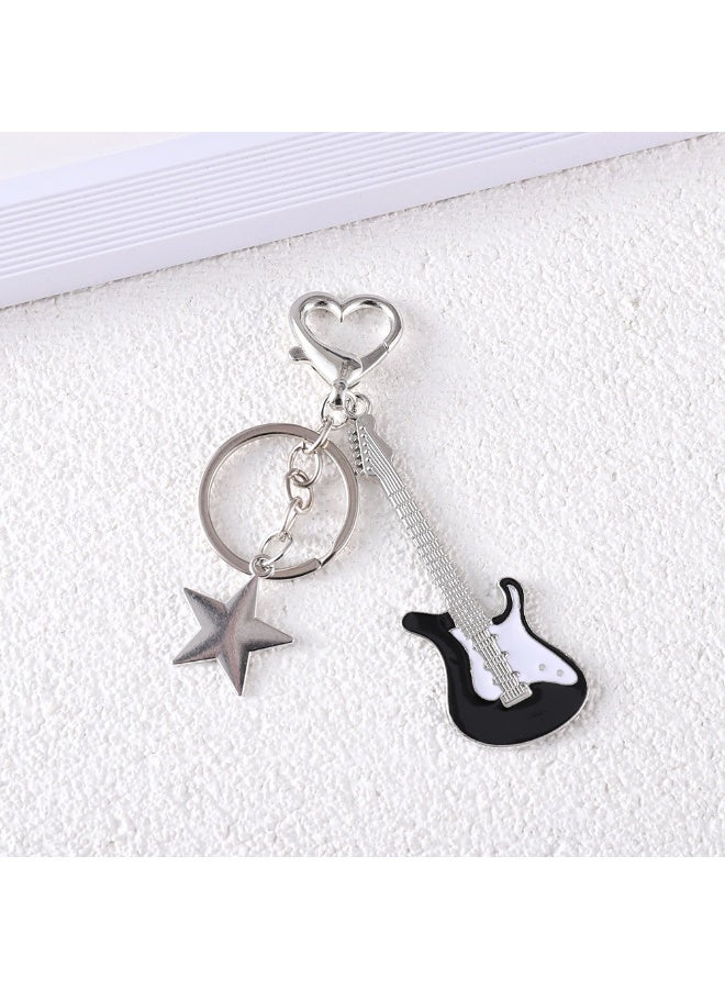Electric Guitar Keychain with Star Charm and Heart Clasp for Keys and Bags, Slivery - Image 5