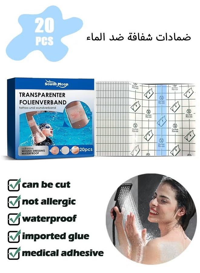 XiuWoo 20 Pcs Transparent Waterproof Patch, Stretch Adhesive Bandages, Tattoo Protective Transparent Film - Image 1