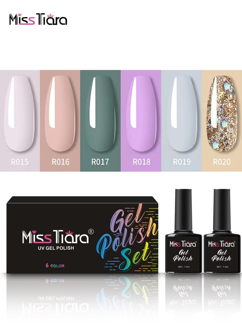 مس تيارا طلاء أظافر جل، غراء أظافر، مجموعة من 6 قطع من طلاء أظافر جل بالأشعة فوق البنفسجية وLED متعدد الألوان يدوم طويلاً لتزيين الأظافر في المنزل - Image 1