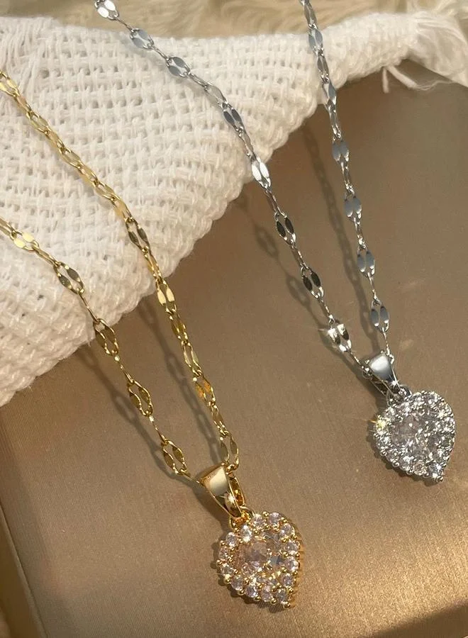 Take Two Take Two Silver Embellished Heart Pendant Necklace