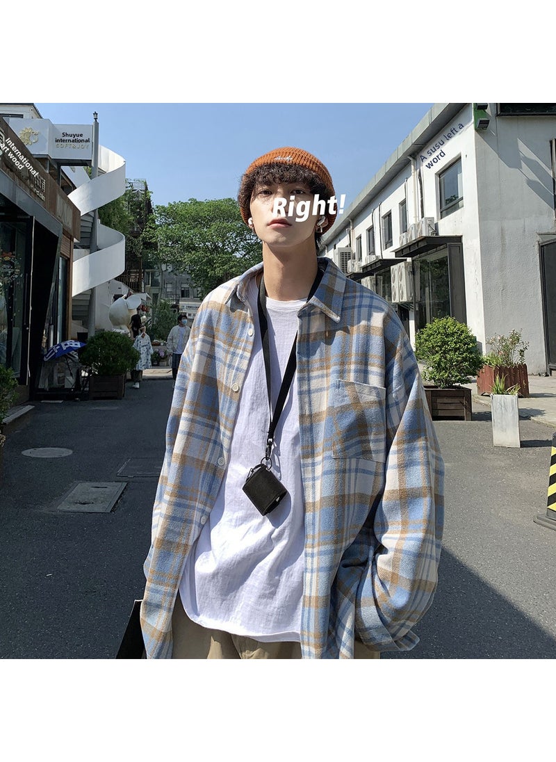 Generic - Green Wool Plaid Shirt Long Sleeve Casual Mens Outerwear Blue - Image 1