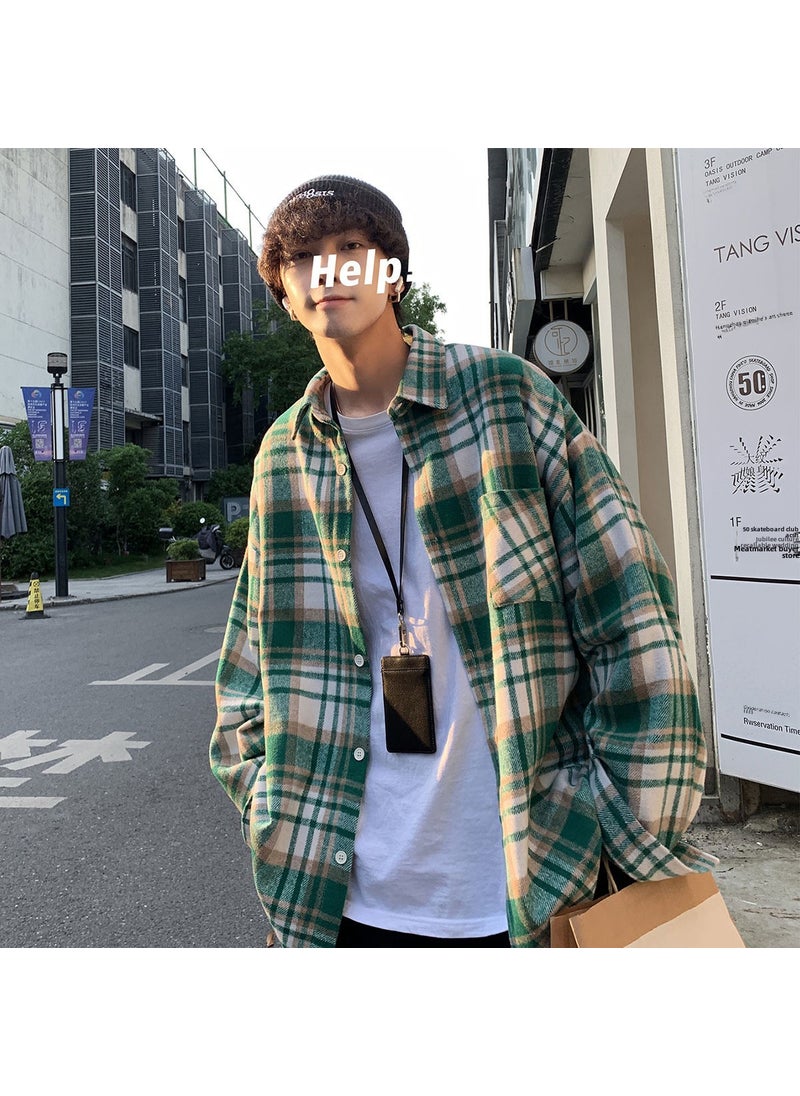 Generic - Green Wool Plaid Shirt Long Sleeve Casual Mens Outerwear Blue - Image 1
