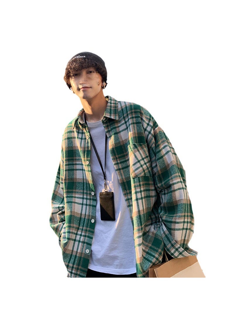 Generic - Green Wool Plaid Shirt Long Sleeve Casual Mens Outerwear Blue - Image 1
