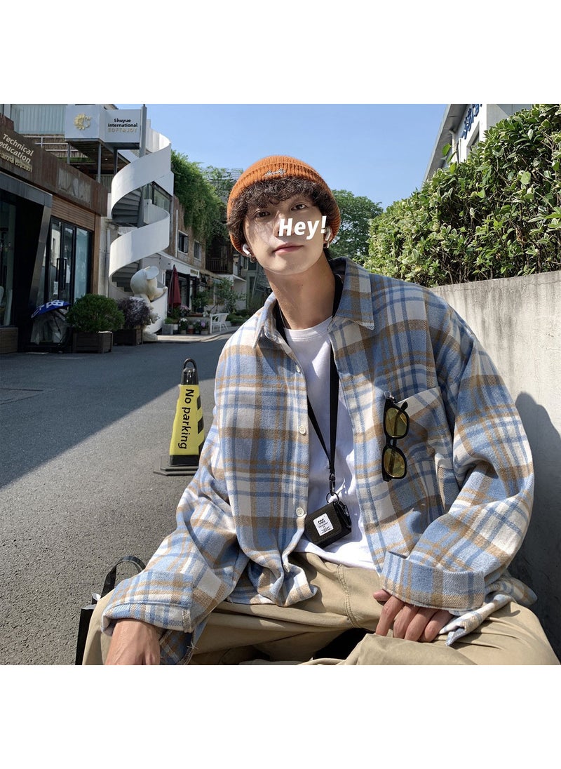 Generic - Green Wool Plaid Shirt Long Sleeve Casual Mens Outerwear Blue - Image 1