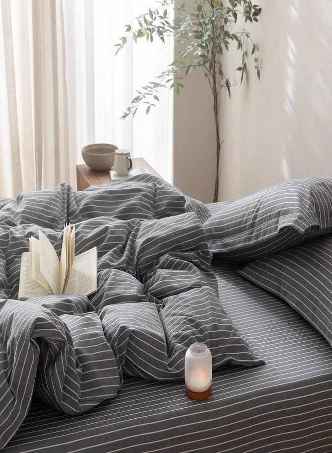 BDEAR Pinstripe Duvet Cover King Size 104x90in, 100% Washed Cotton Duvet Cover with Zipper Closure and 2 Pillowcases, Dark Grey-White Stripe - Image 4