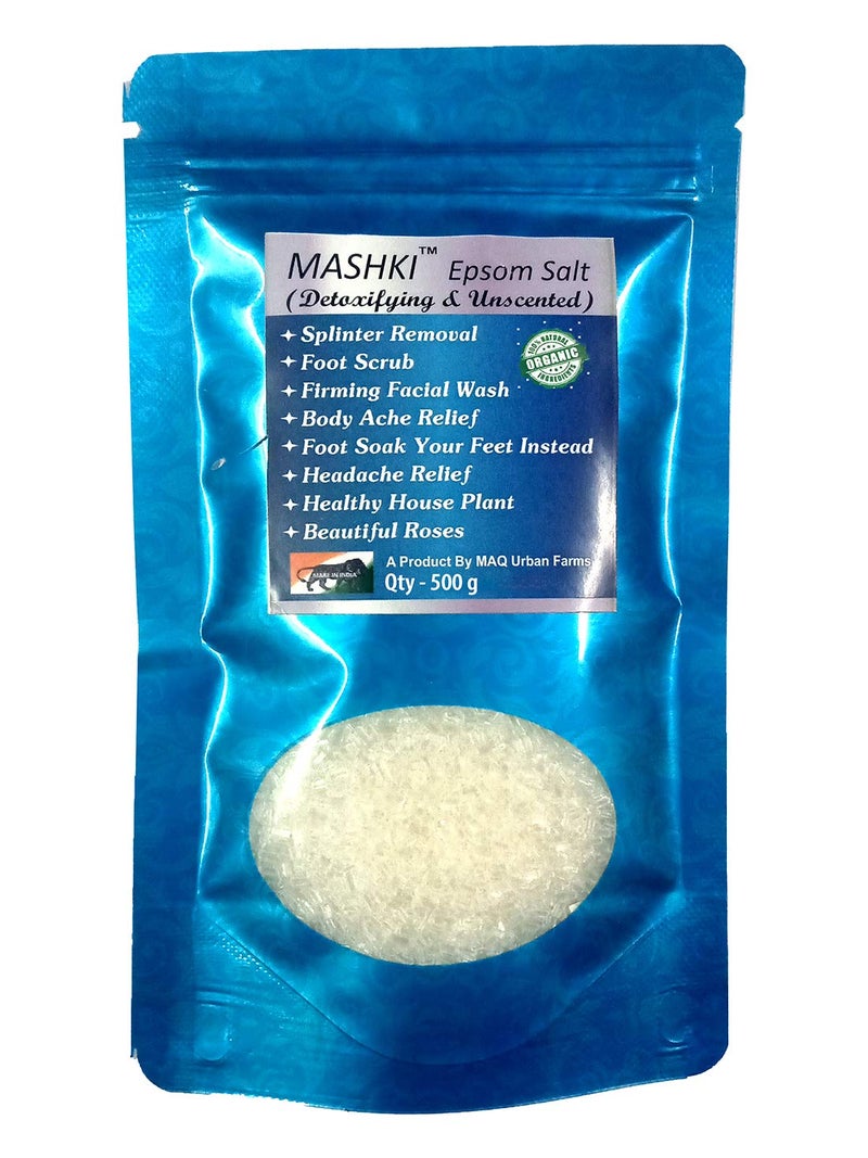 MASHKI Epsom Bath Salt Best for Acne Facial Wounds Sore Muscle Body Pain Hair and Much More 500grams 500 g - Image 1