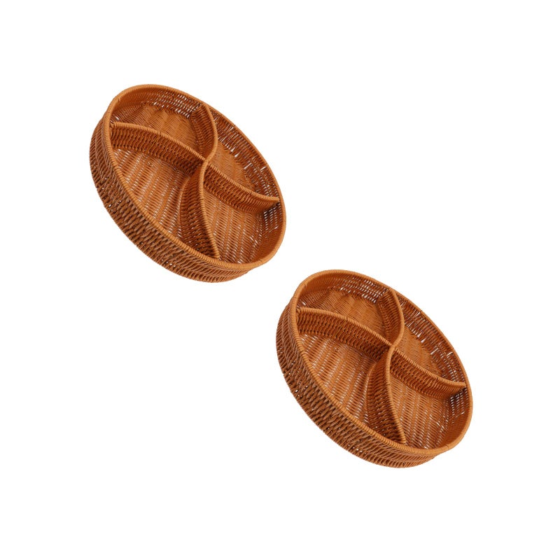 2pcs Divided Woven Basket Woven Dried Fruit Basket Fake Rattan Snack Basket - Image 1