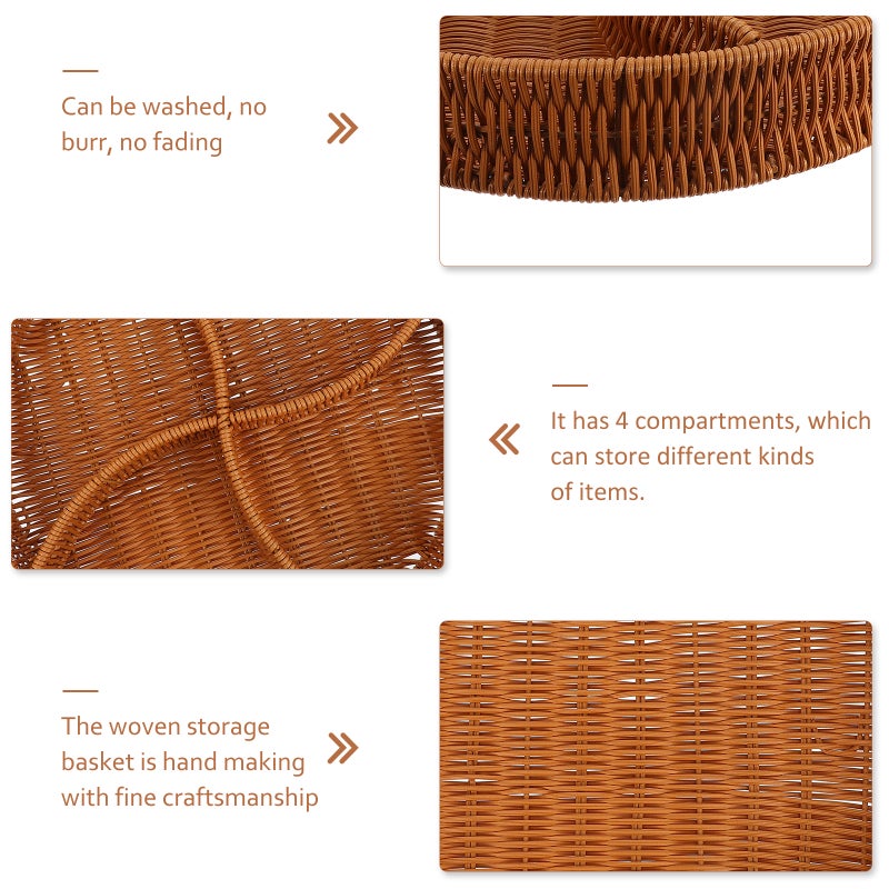 2pcs Divided Woven Basket Woven Dried Fruit Basket Fake Rattan Snack Basket - Image 3