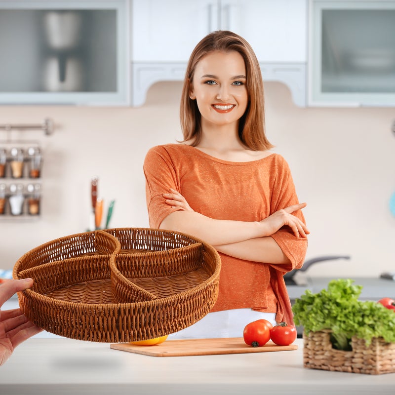 2pcs Divided Woven Basket Woven Dried Fruit Basket Fake Rattan Snack Basket - Image 5