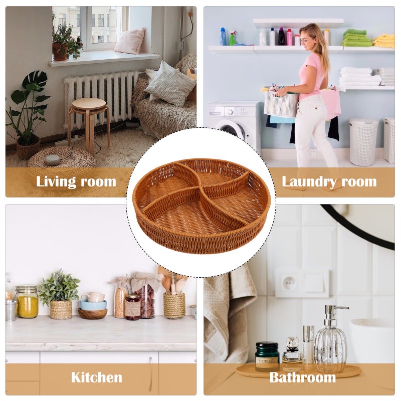 2pcs Divided Woven Basket Woven Dried Fruit Basket Fake Rattan Snack Basket - Image 2