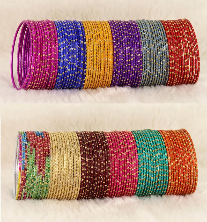 NMII Multicolour Metal Bangles Set with Golden Polka Dots & Cutting Design For Women & Girls | Women's Bangles Combo | Traditional Design Golden Bangles | Chudi Set- Pack of 144 Bangle - Image 2