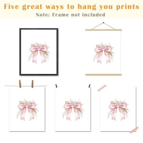 JINYO Coquette Pink Bow Perfume High Heels Package Wall Art Prints Set of 4, Preppy Girly Pink Wall Decor Posters Pictures for Girls Room Bathroom Apartment, 8x10 Unframed - Image 3