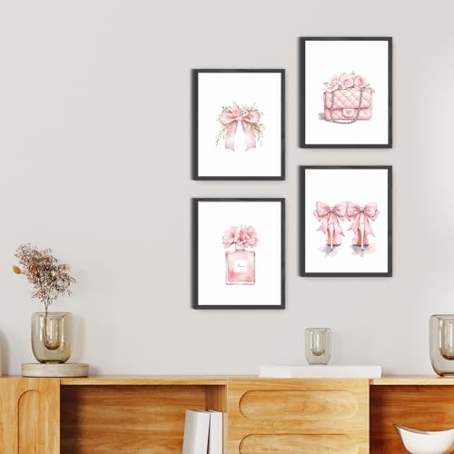 JINYO Coquette Pink Bow Perfume High Heels Package Wall Art Prints Set of 4, Preppy Girly Pink Wall Decor Posters Pictures for Girls Room Bathroom Apartment, 8x10 Unframed - Image 5