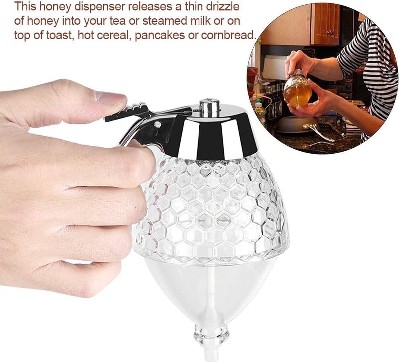 klarako Honey Dispenser, 200ml No Drip Glass Honey Container Acrylic Syrup Dispenser Honey Jar Pot with Stand for Home Kitchen Store and Dispense Honey Maple Syrup Sugar - Image 2