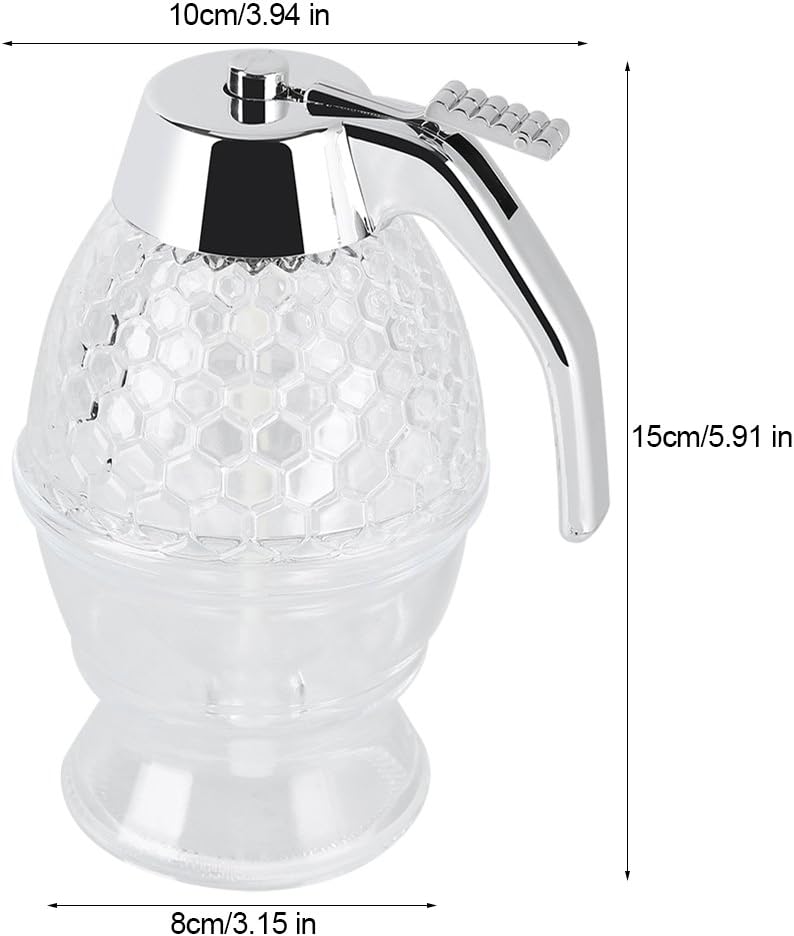 klarako Honey Dispenser, 200ml No Drip Glass Honey Container Acrylic Syrup Dispenser Honey Jar Pot with Stand for Home Kitchen Store and Dispense Honey Maple Syrup Sugar - Image 5