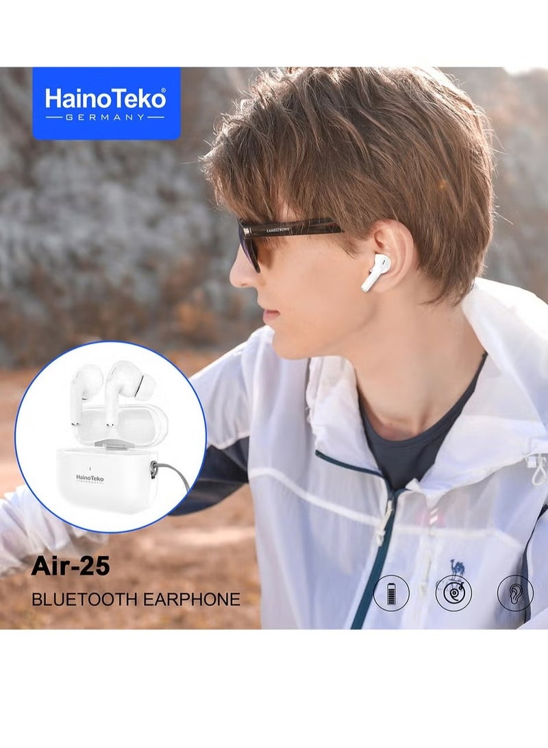 Haino Teko Air 25 True Wireless Bluetooth Earphones – Bass Rich Sound, Super Clear Microphone, Comfortable Fit, Noise Isolation, Long Battery Life – Perfect for Music, Calls, Gaming, and Sports – Compatible with iPhone, Android, PC, and Tablets - Image 3