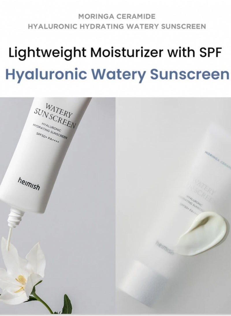 Heimish - Moringa Ceramide Hyaluronic Hydrating Watery Sunscreen 50ml - Lightweight SPF Protection with Ceramides and Hyaluronic Acid - Image 1