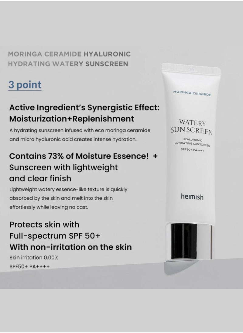 Moringa Ceramide Hyaluronic Hydrating Watery Sunscreen 50ml - Lightweight SPF Protection with Ceramides and Hyaluronic Acid - pzsku/ZF49E69C234DD4D2FAC5CZ/45/_/1723689436/6b9a3ac1-bb38-48e7-bd04-5d8cdcad3b73