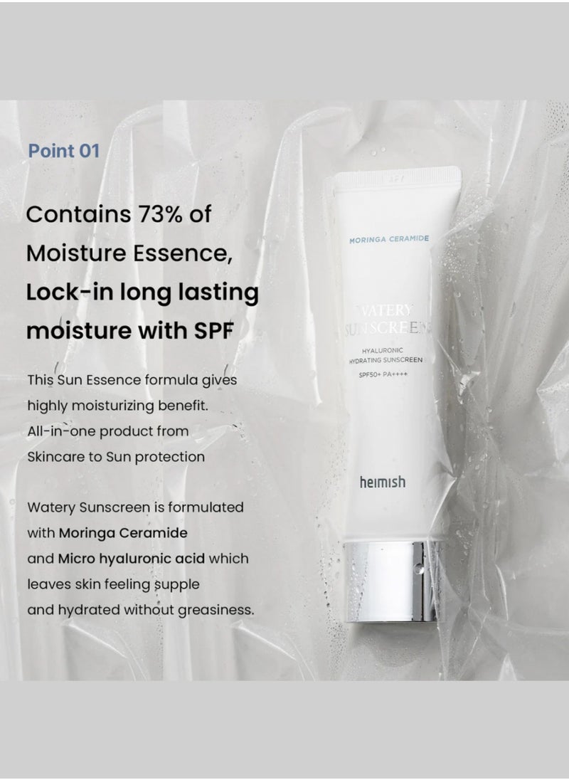Heimish - Moringa Ceramide Hyaluronic Hydrating Watery Sunscreen 50ml - Lightweight SPF Protection with Ceramides and Hyaluronic Acid - Image 1