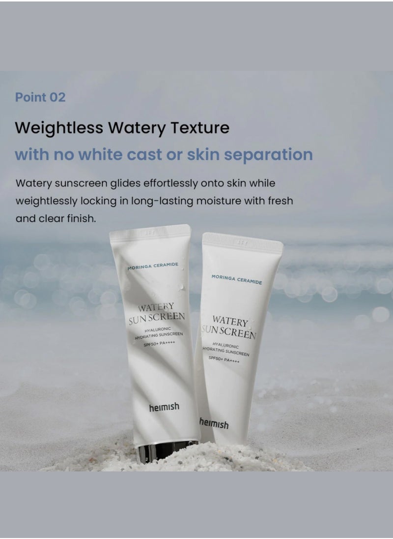 Heimish - Moringa Ceramide Hyaluronic Hydrating Watery Sunscreen 50ml - Lightweight SPF Protection with Ceramides and Hyaluronic Acid - Image 1