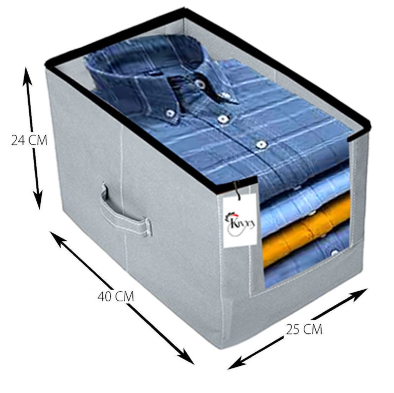 KIVYA KIVYA Shirt Organizer For Wardrobe Storage boxes For Shirts Jeans Pent Trousers Clothing Organizer for Closet Non woven Grey 40x25x25 CM Set of 2 - Image 3