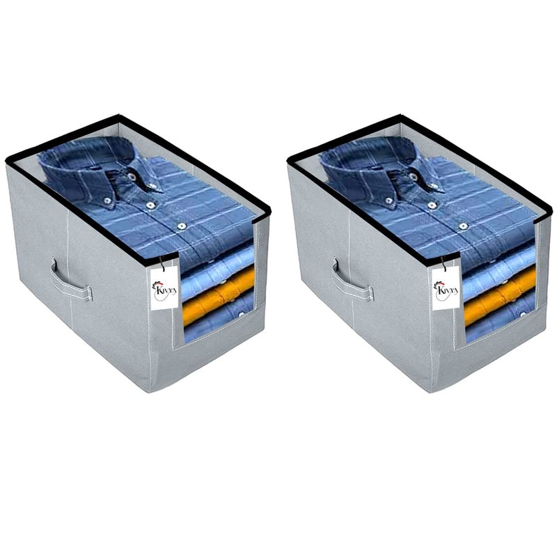 KIVYA KIVYA Shirt Organizer For Wardrobe Storage boxes For Shirts Jeans Pent Trousers Clothing Organizer for Closet Non woven Grey 40x25x25 CM Set of 2 - Image 1