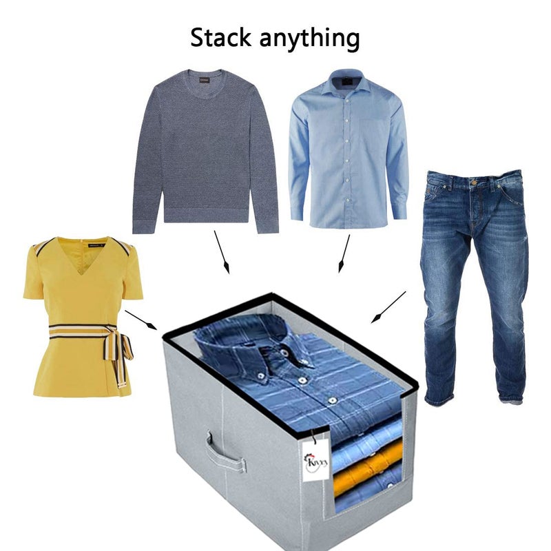 KIVYA KIVYA Shirt Organizer For Wardrobe Storage boxes For Shirts Jeans Pent Trousers Clothing Organizer for Closet Non woven Grey 40x25x25 CM Set of 2 - Image 4
