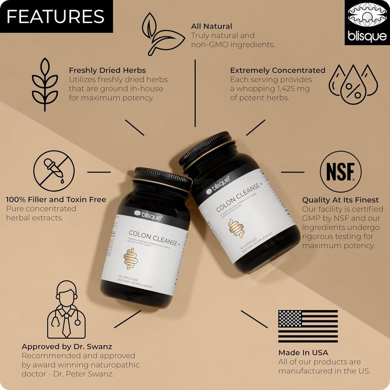 Blisque  Natural Colon Cleanse Supplement for Detox Constipation Relief Stool Softener and Digestive Health  with Aged Cascara Sagrada Bark  90 Capsules  Vegan and NonGMO - Image 3