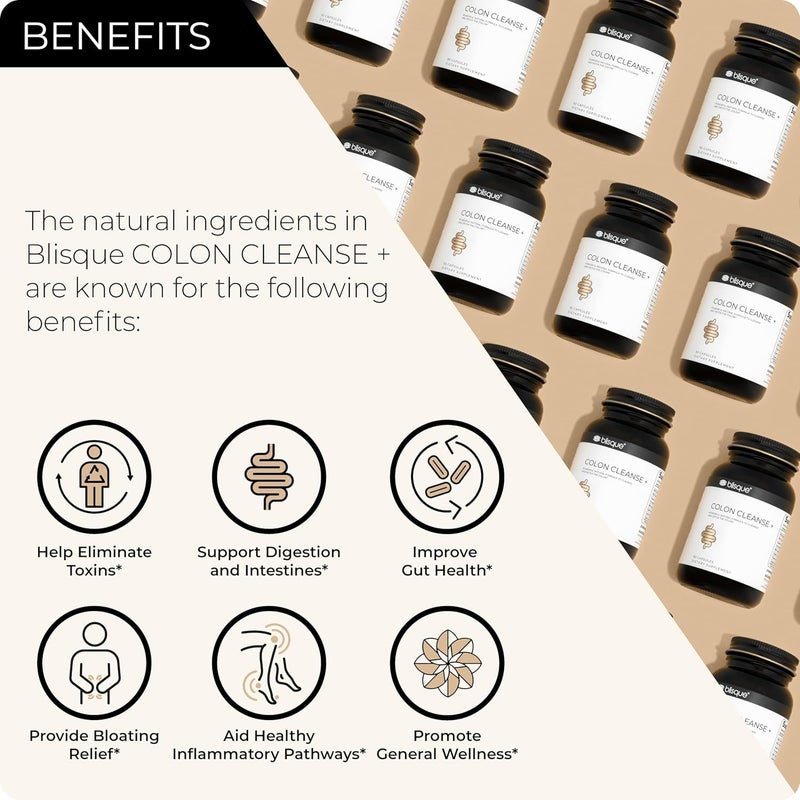 Blisque  Natural Colon Cleanse Supplement for Detox Constipation Relief Stool Softener and Digestive Health  with Aged Cascara Sagrada Bark  90 Capsules  Vegan and NonGMO - Image 2