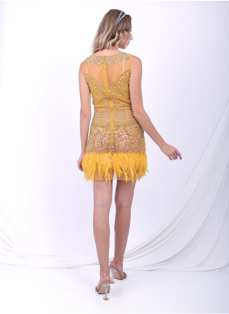 Gold Embellished Feather Hem Flapper Inspired Mini Cocktail Dress - pzsku/ZF49E757D4C900F45F4F7Z/45/_/1729150979/55bf332a-4e16-4986-b752-7c8b355b87bc