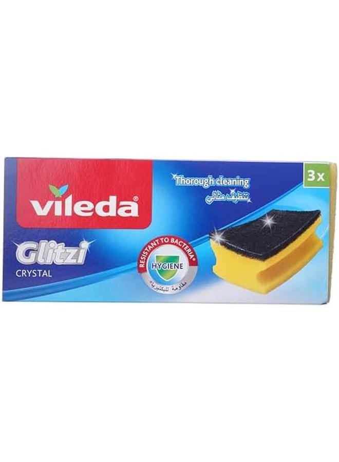 فيليدا اسفنجة غسيل الأطباق جليتزي 3 قطع إسفنجة عالية الرغوة للأوساخ الصعبة للأطباق ذات الجانب الكاشطة تزيل الأوساخ المجففة العنيدة ولها تأثير مضاد للبكتيريا. - Image 3