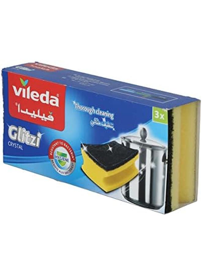 فيليدا اسفنجة غسيل الأطباق جليتزي 3 قطع إسفنجة عالية الرغوة للأوساخ الصعبة للأطباق ذات الجانب الكاشطة تزيل الأوساخ المجففة العنيدة ولها تأثير مضاد للبكتيريا. - Image 4