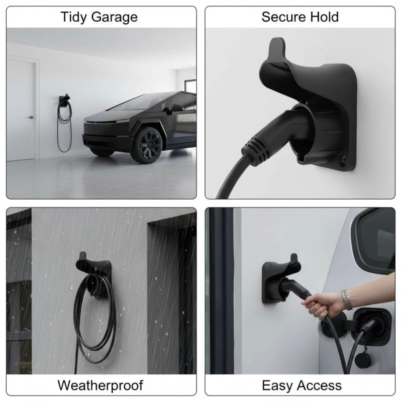 2 Pcs EV Charger Cable Holder Wall Mount For J1772 Connector Black ABS With Screws - Image 4