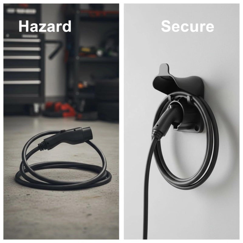 2 Pcs EV Charger Cable Holder Wall Mount For J1772 Connector Black ABS With Screws - Image 5