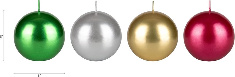 Mega Candles Set of 4 Unscented 3 Inch x 3 Inch Metallic Round Ball Candles, Holidays, Seasonal, Festivities, Devotional, Church, Wreath, Party, Gifts - Image 2