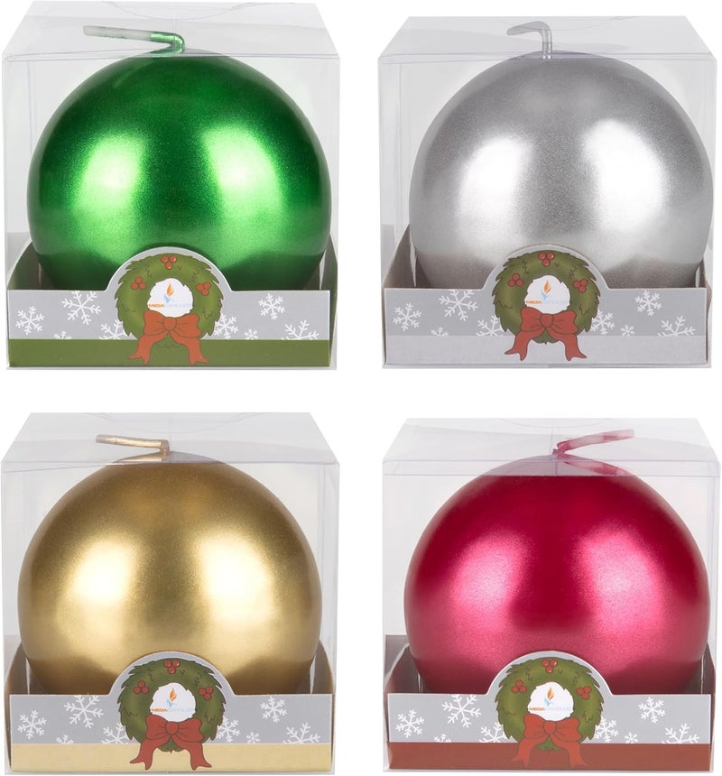 Mega Candles Set of 4 Unscented 3 Inch x 3 Inch Metallic Round Ball Candles, Holidays, Seasonal, Festivities, Devotional, Church, Wreath, Party, Gifts - Image 3