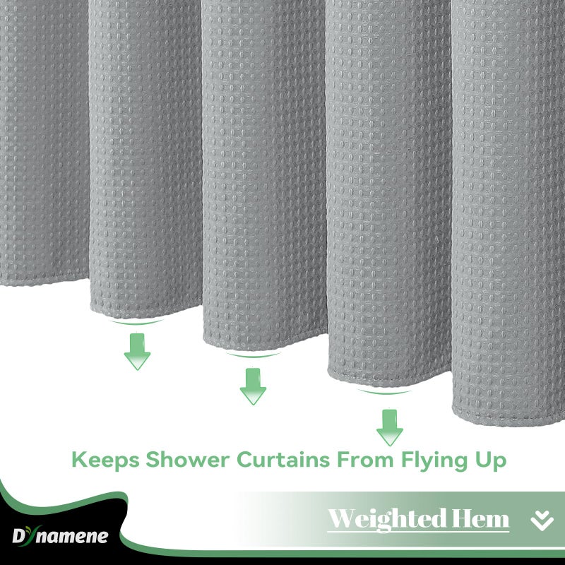 Dynamene ستارة دش النسيج Dynamene مع Snap in Liner Gray Waffle Hotel Stertains for Bathroom قابلة للغسل مقاومة للماء الستار الستار بطانة مع خطافات بلاستيكية شبكية أعلى نافذة 72x72 رمادية - Image 4