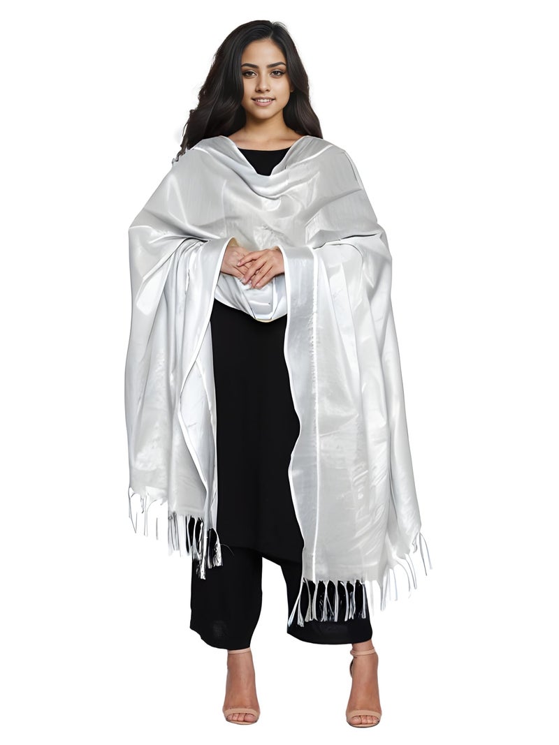 Fashily Women's Kerala Kasavu Off White Cotton Dupatta Length 2.2M | Width 46 Inches (Silver Kasavu) - Image 3